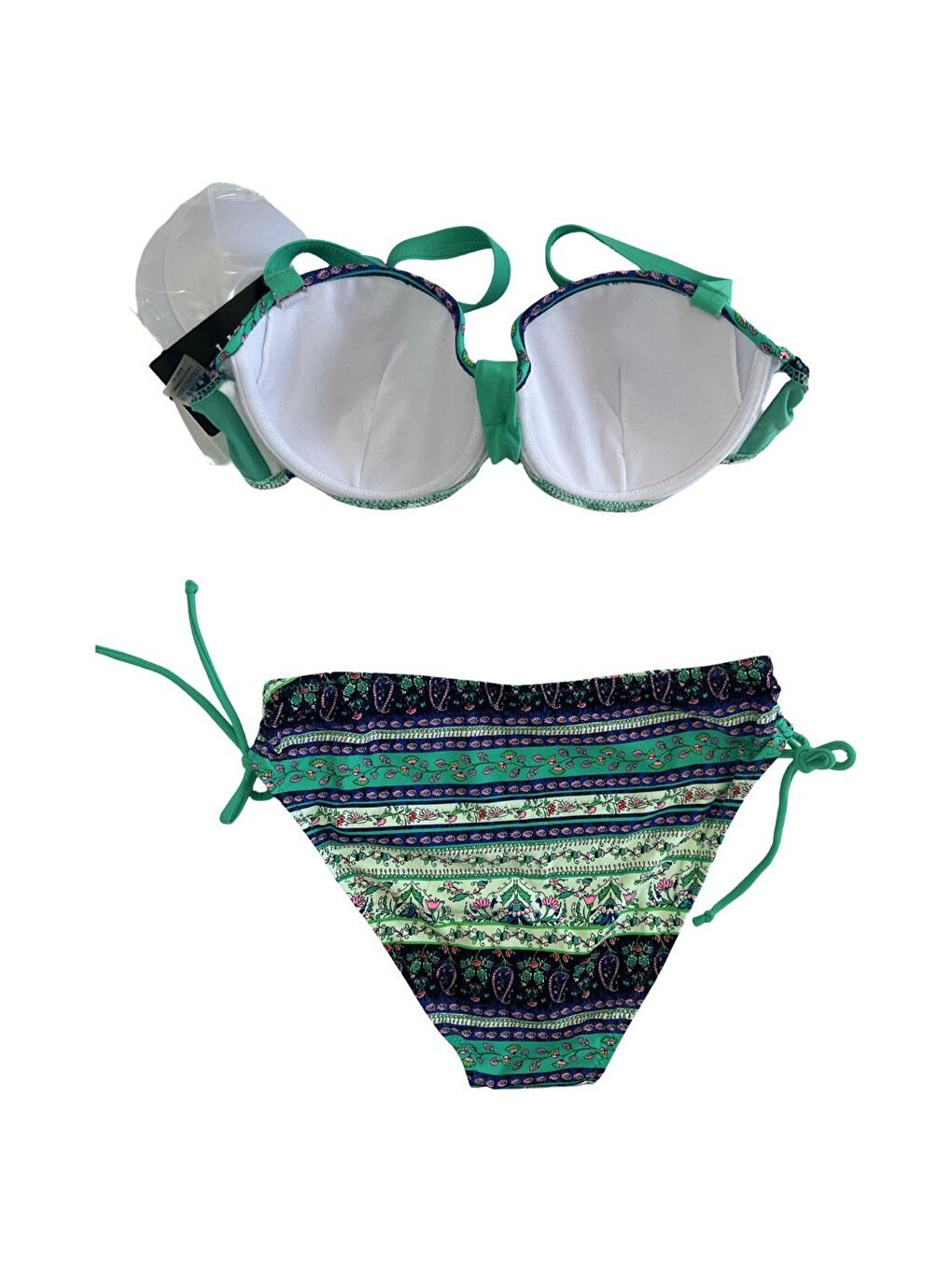 Kadın Yeşil Taş İşlemeli Etnik Desenli Astarlı Bikini Takımı HZL25S-LC3305-4