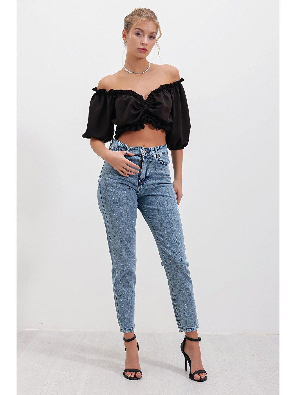 Mavi Taşlı Boyfriend Jean PANTOLON