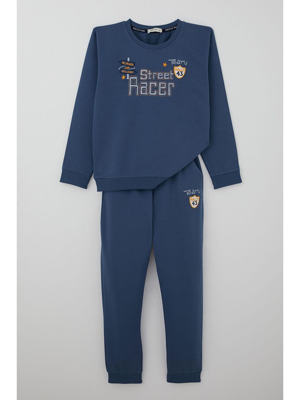 Erkek Çocuk Eşofman Takımı Sokak Yarışçısı Nakış Baskılı İndigo (4-8 Yaş)