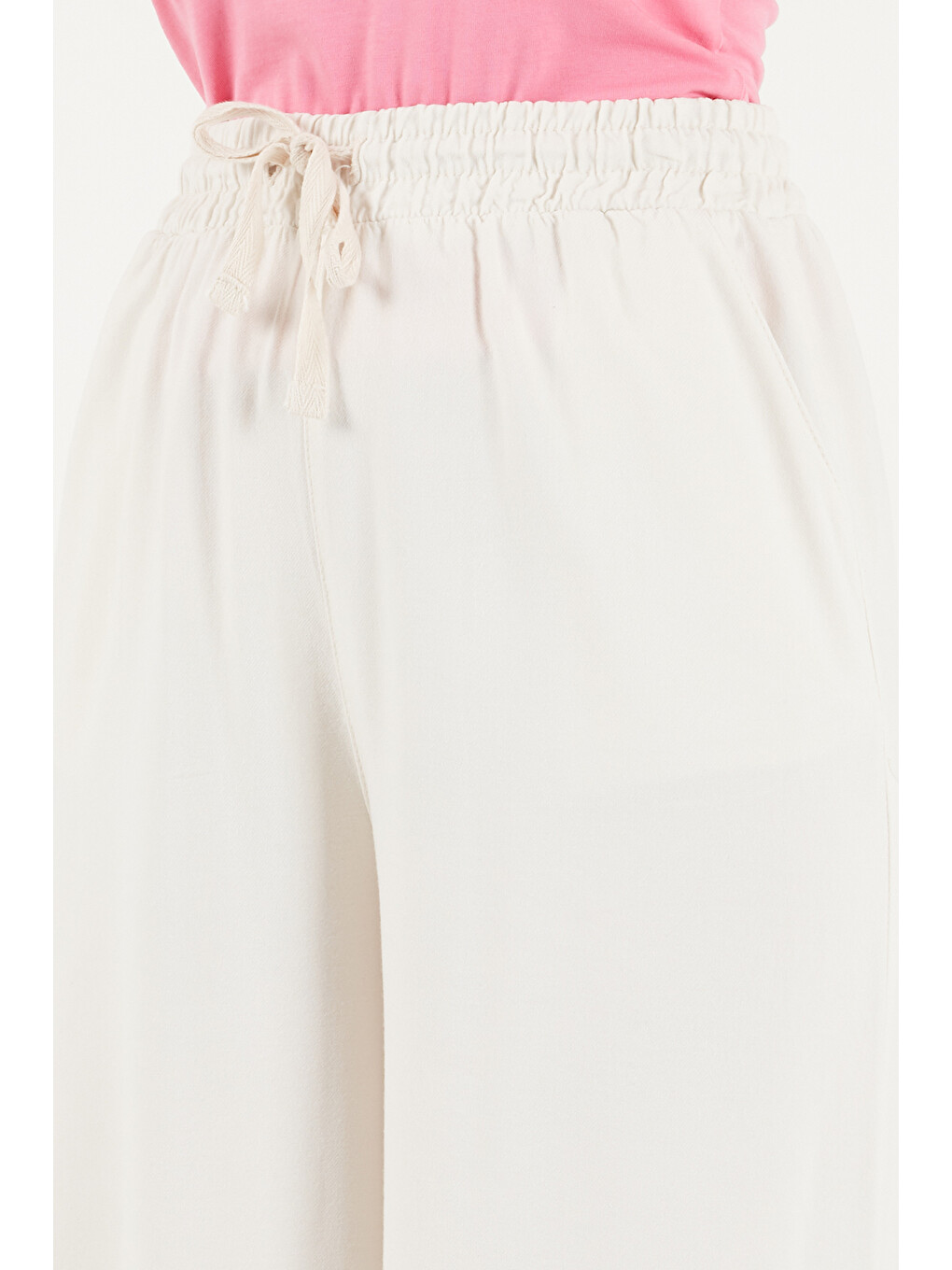 Ekru Pamuklu Relaxed Fit Yüksek Bel Geniş Paça Pantolon 668yp5559-6