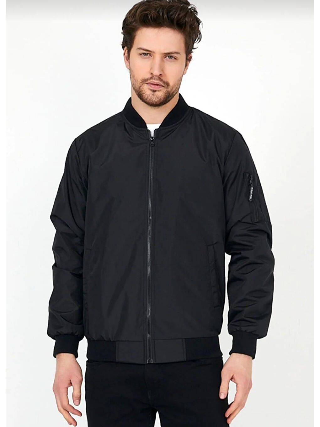 Erkek Fermuarlı Siyah Kolej Ceket-3