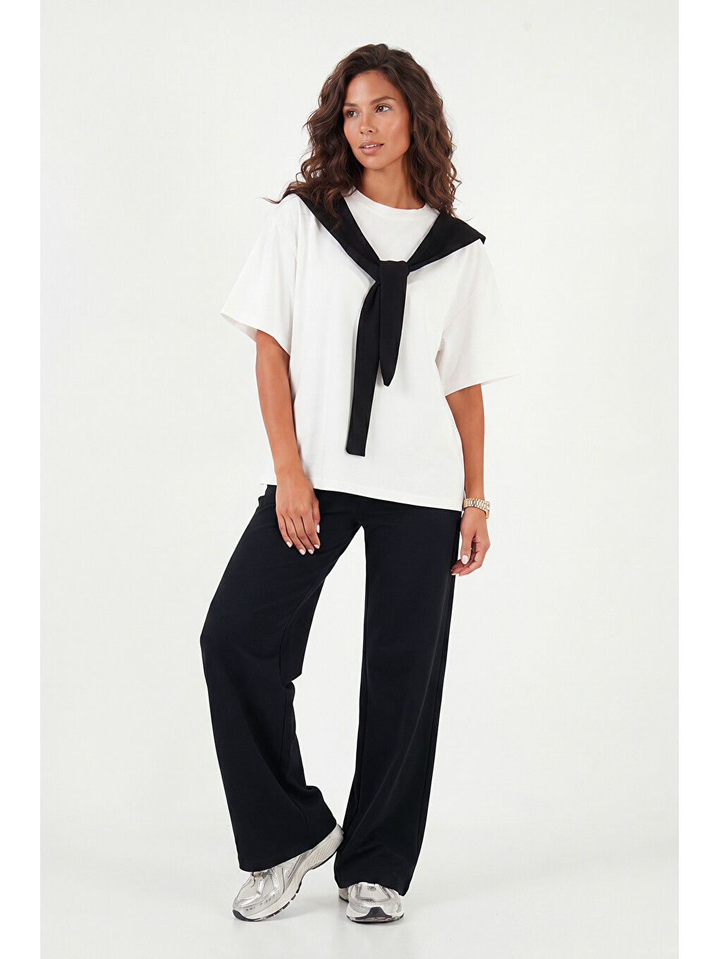 Lila Rahat Kalıp Bisiklet Yaka Omuz Şal Detaylı T Shirt 5867044-3