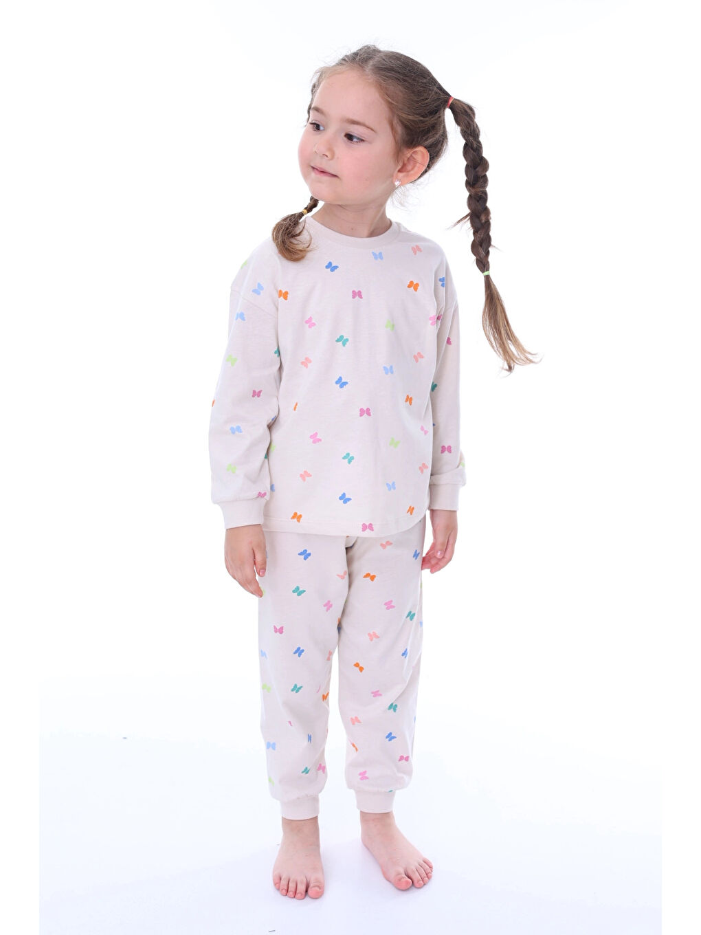 Myhanne Bej Kelebek Desenli Kız Çocuk Pijama Takımı 31207 - 2