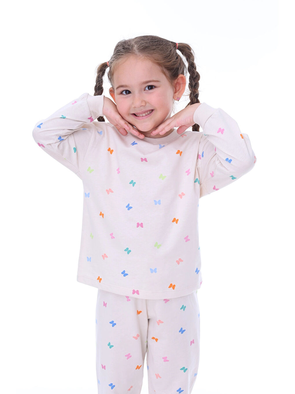 Myhanne Bej Kelebek Desenli Kız Çocuk Pijama Takımı 31207 - 3