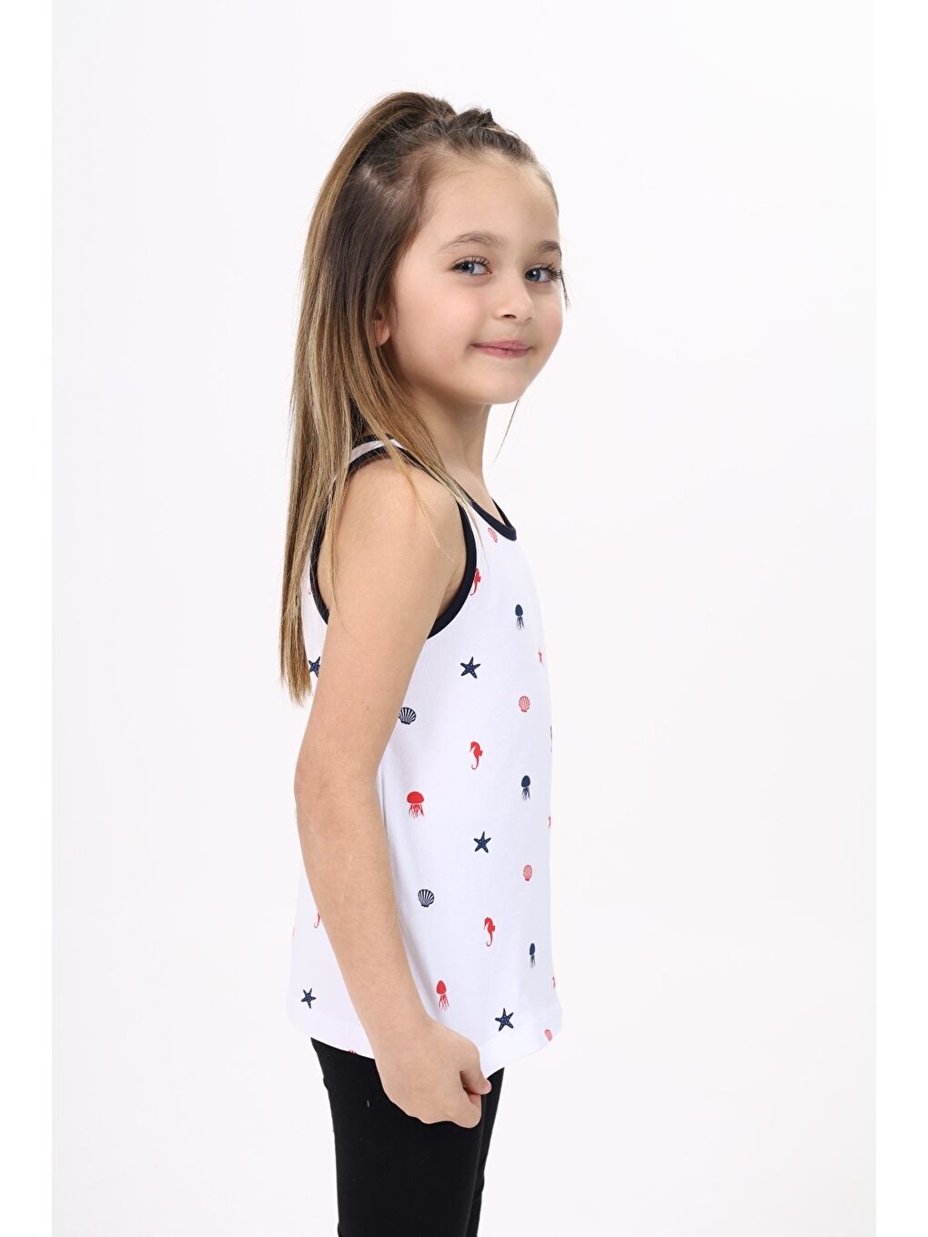 Beyaz Kız Çocuk Baskılı Atlet-4