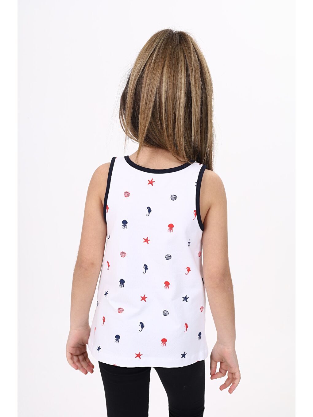 Beyaz Kız Çocuk Baskılı Atlet-5