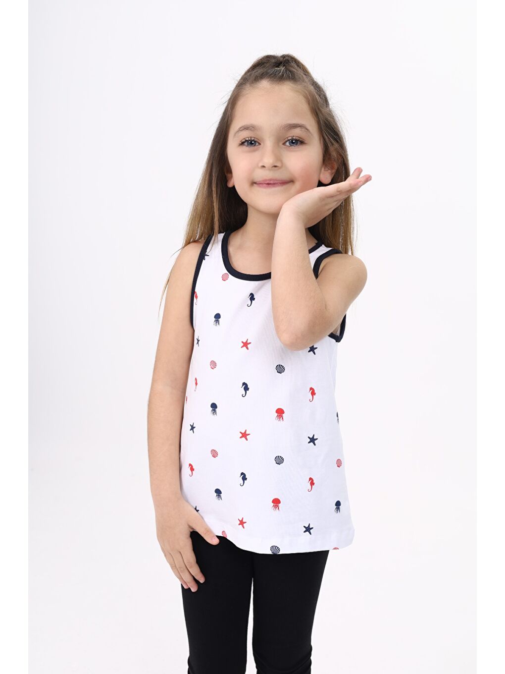 Beyaz Kız Çocuk Baskılı Atlet-6