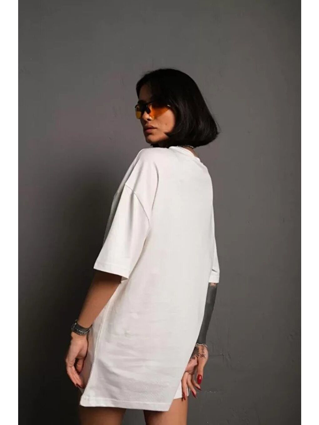 24/1 Düz A Kalite Oversize T-shirt - Beyaz-1