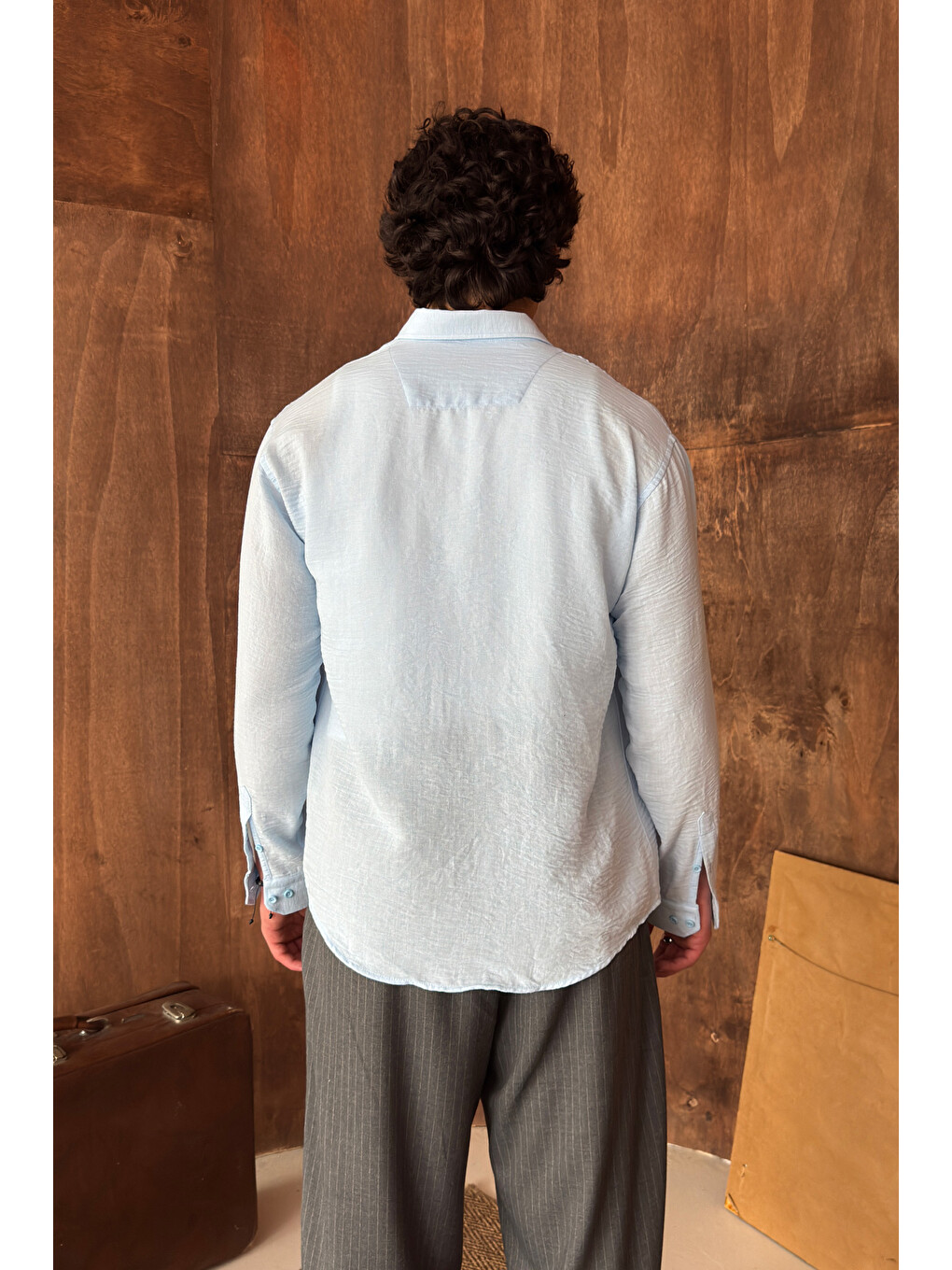 Mavi Erkek Oversize Kesim Keten Görünümlü Gömlek-6