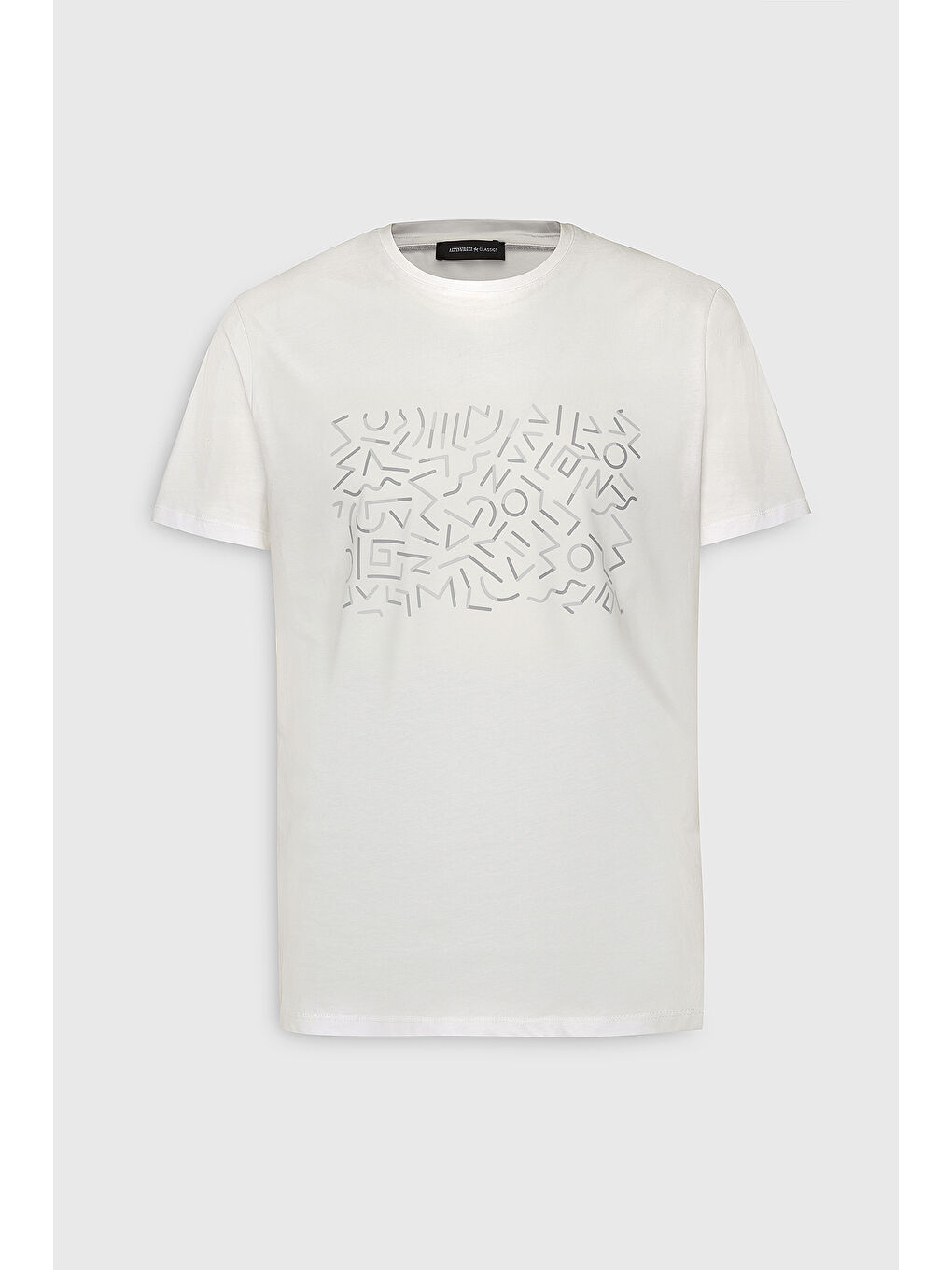 Erkek Ekru Dar Kesim Pamuklu Esnek Baskılı Bisiklet Yaka Tişört-5