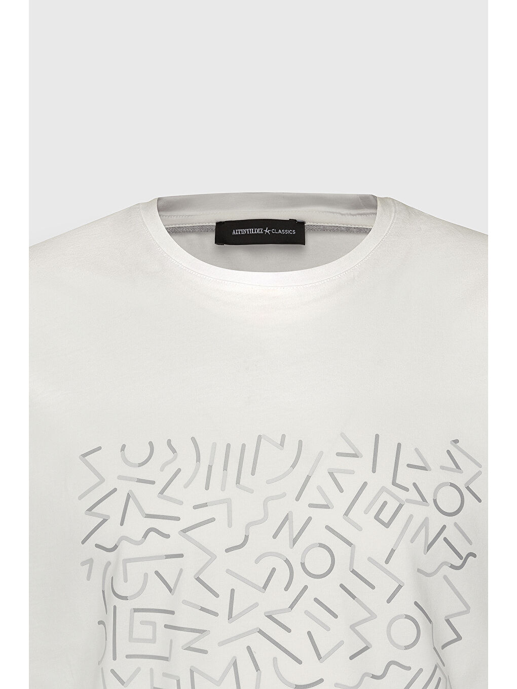 Erkek Ekru Dar Kesim Pamuklu Esnek Baskılı Bisiklet Yaka Tişört-6