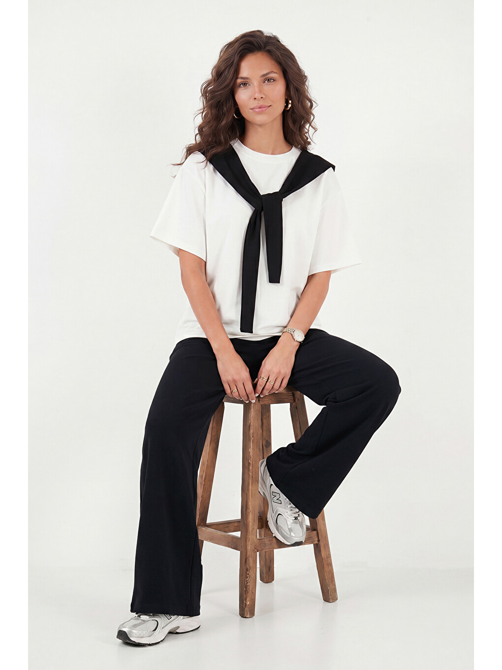 Lila Rahat Kalıp Bisiklet Yaka Omuz Şal Detaylı T Shirt 5867044-5