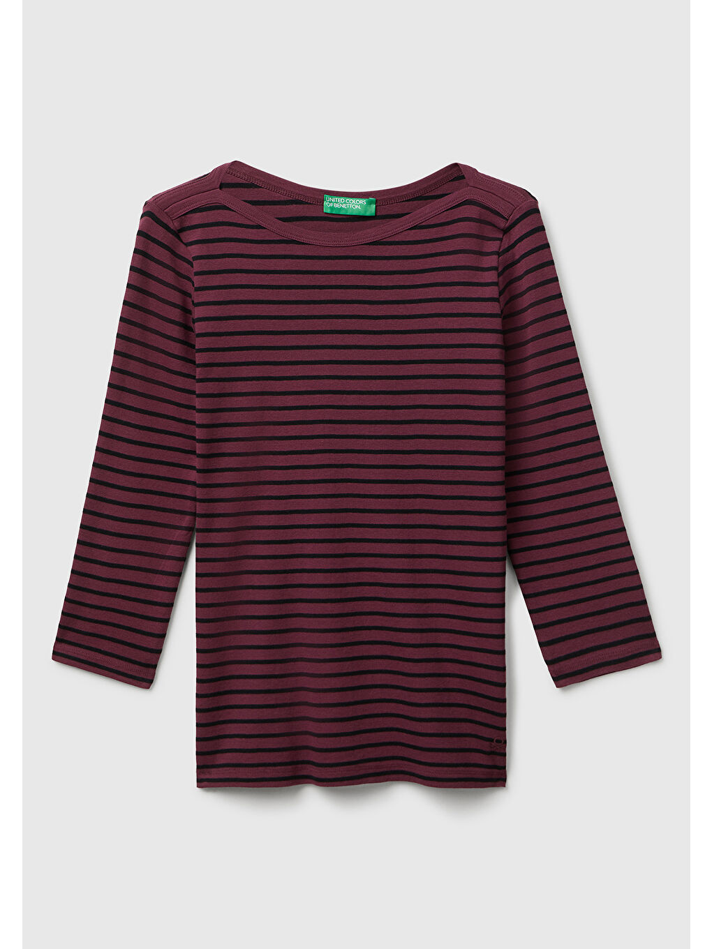 Kadın Mor %100 Pamuk Çizgili Logolu Kayık Yaka Truvakar Kol T-Shirt-1