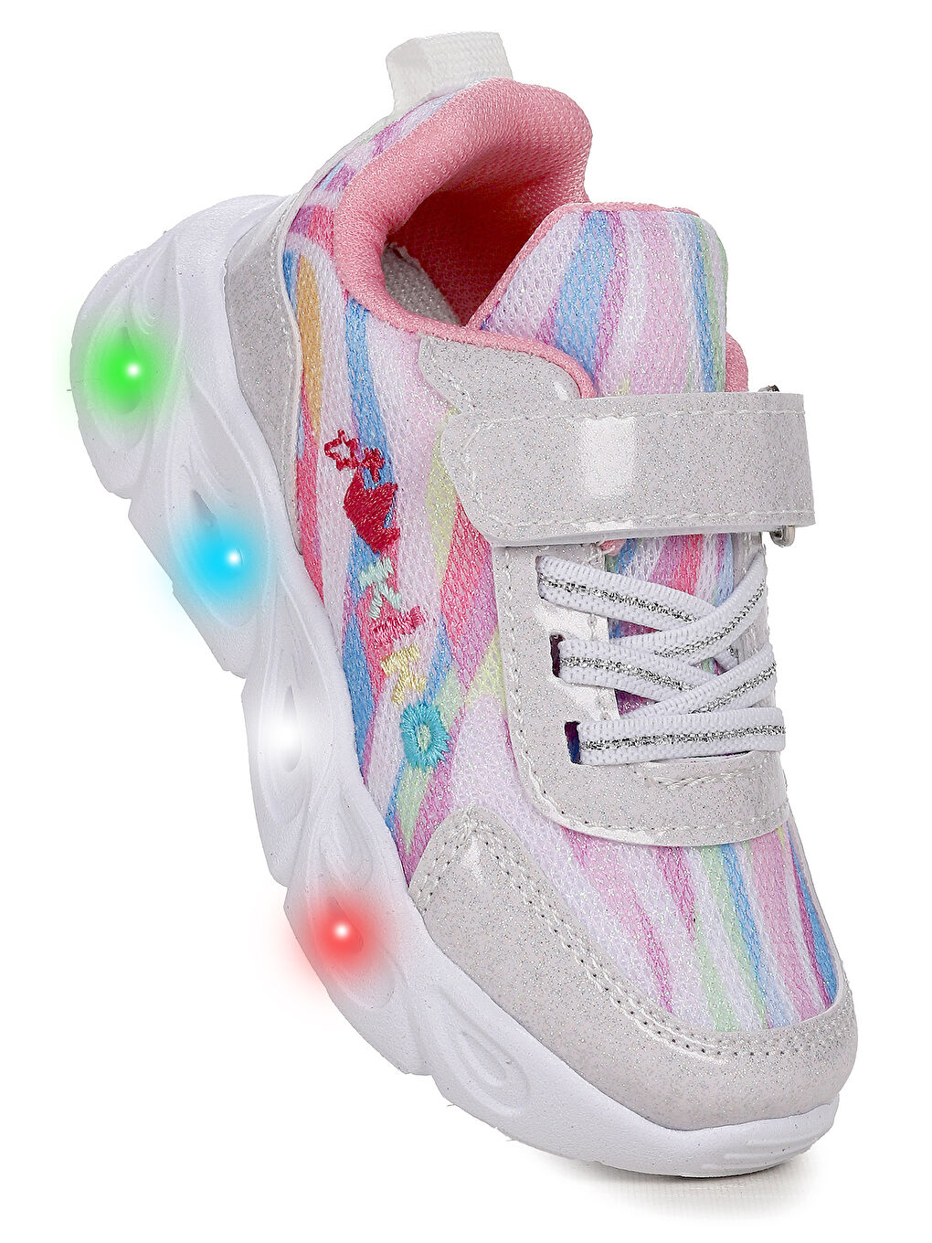 Beyaz Teno Cırtlı Işıklı Kız Bebek Spor Ayakkabı