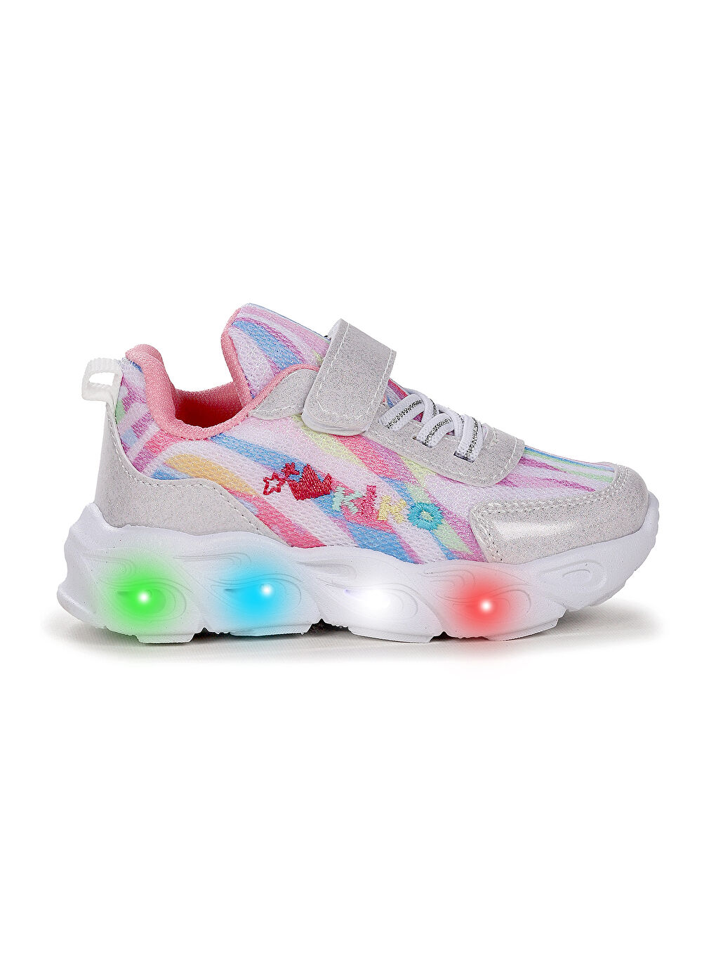 Beyaz Teno Cırtlı Işıklı Kız Bebek Spor Ayakkabı-2