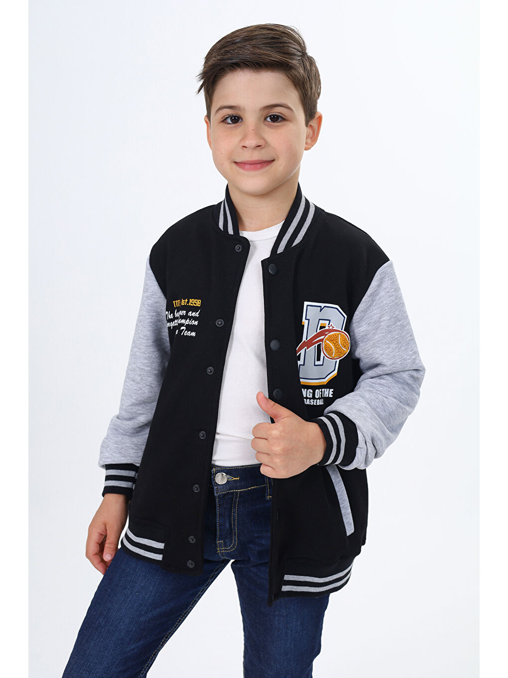 Siyah Erkek Çocuk Baskılı Kolej Hırka-1