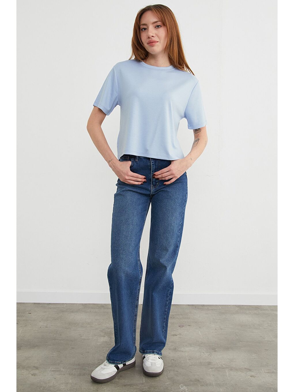 Mavi Basic Bisiket Yaka Modal Tişört-1