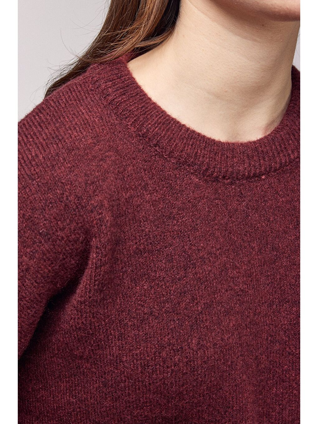 Bordo Bisiklet Yaka Oversize Dokulu Triko Kazak - Geniş Kol Detay-2