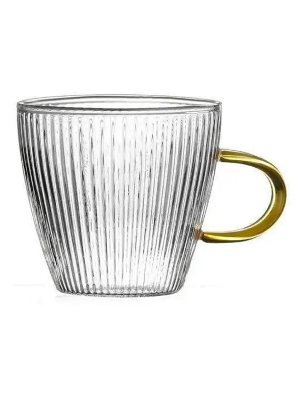 Dikey Çizgi Tasarımlı Sarı Kulplu Fincan 120 ml Cam Türk Kahvesi Fincanı 4 Adet 2672-2