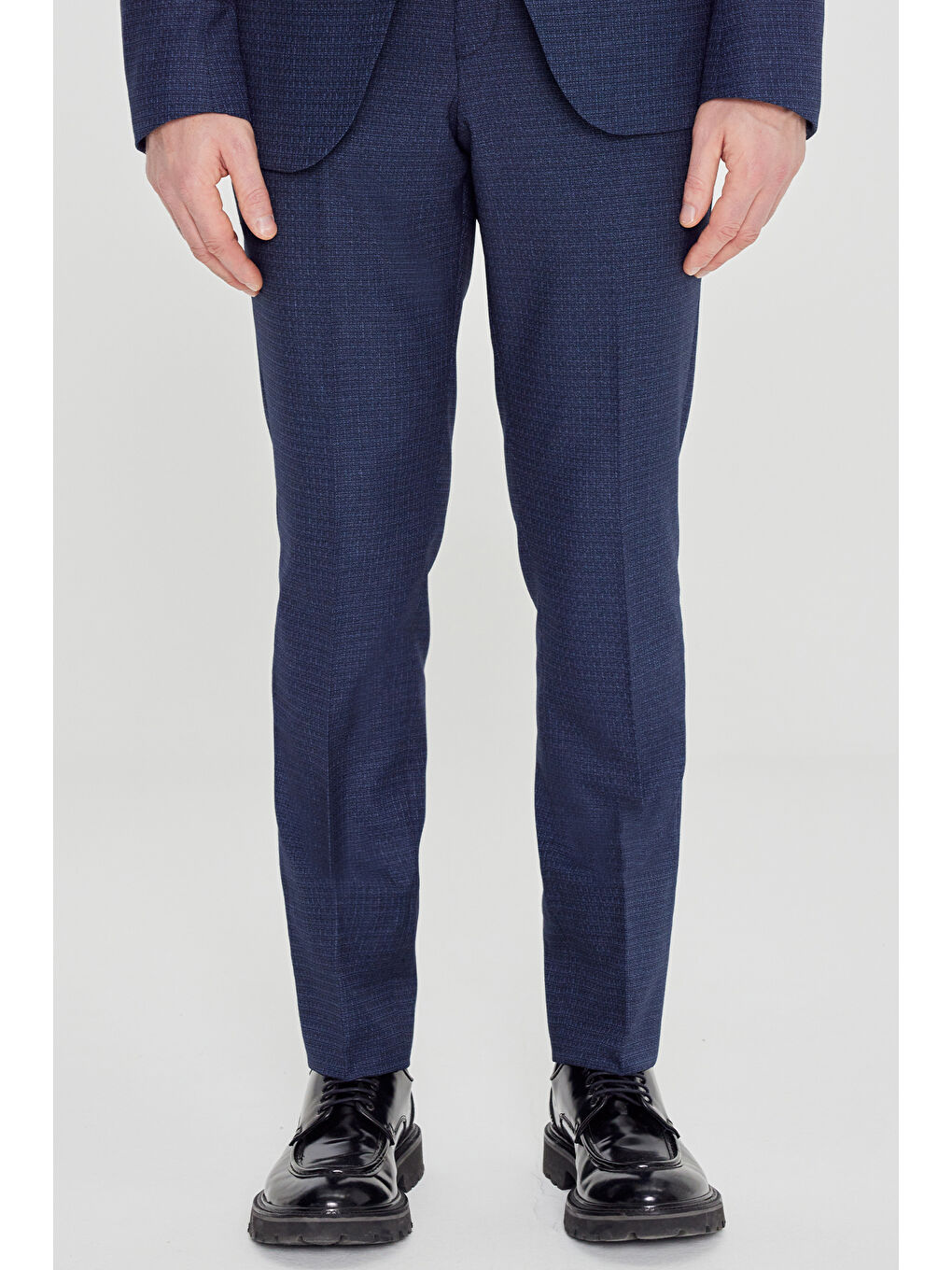 Erkek Lacivert-Mavi Slim Fit Dar Kesim Mono Yaka Desenli Takım Elbise-4