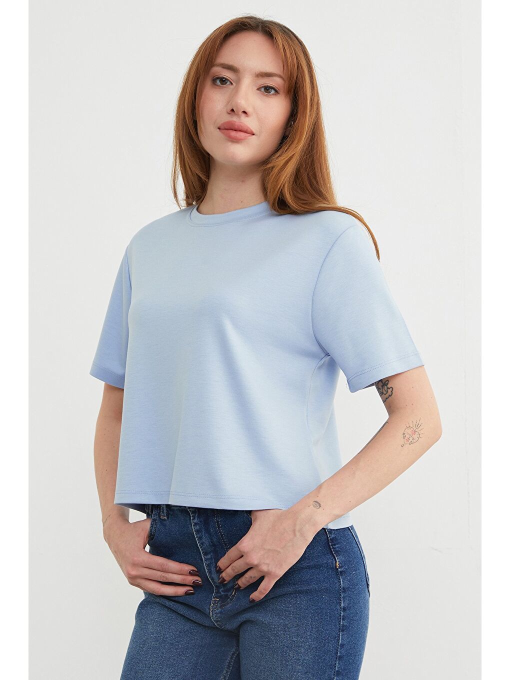 Mavi Basic Bisiket Yaka Modal Tişört-2