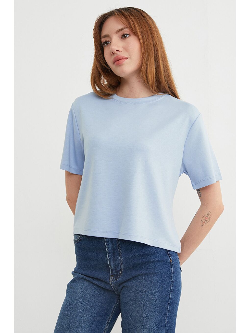 Mavi Basic Bisiket Yaka Modal Tişört-3