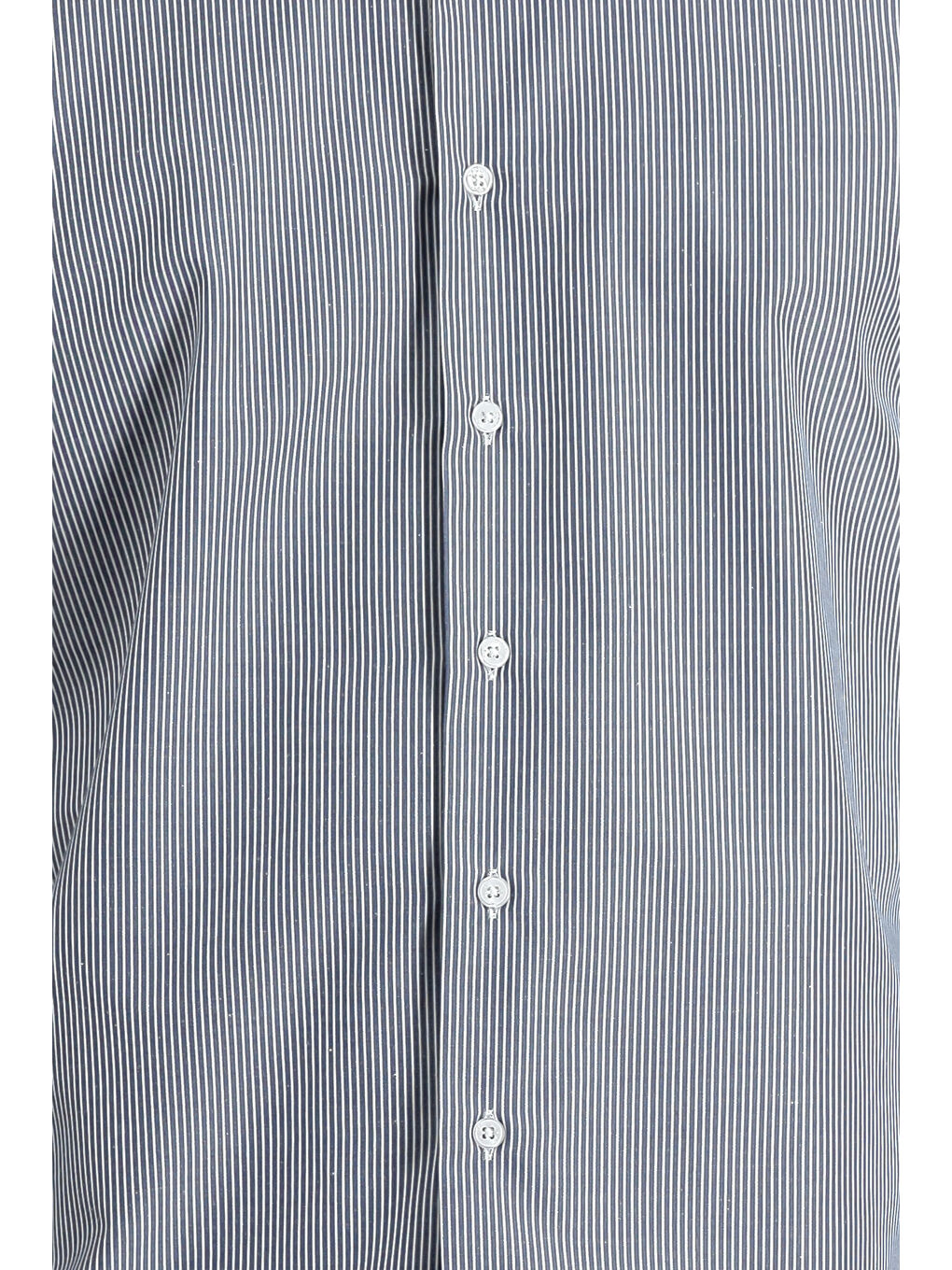 Lacivert Uzun Kol Slim Fit Dar Kesim Klasik Çizgili Pamuklu Kolay Ütülenebilir Gömlek-4