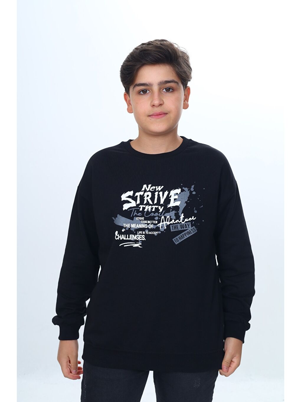 Siyah Erkek Çocuk New Strıve Baskılı Sweatshirt