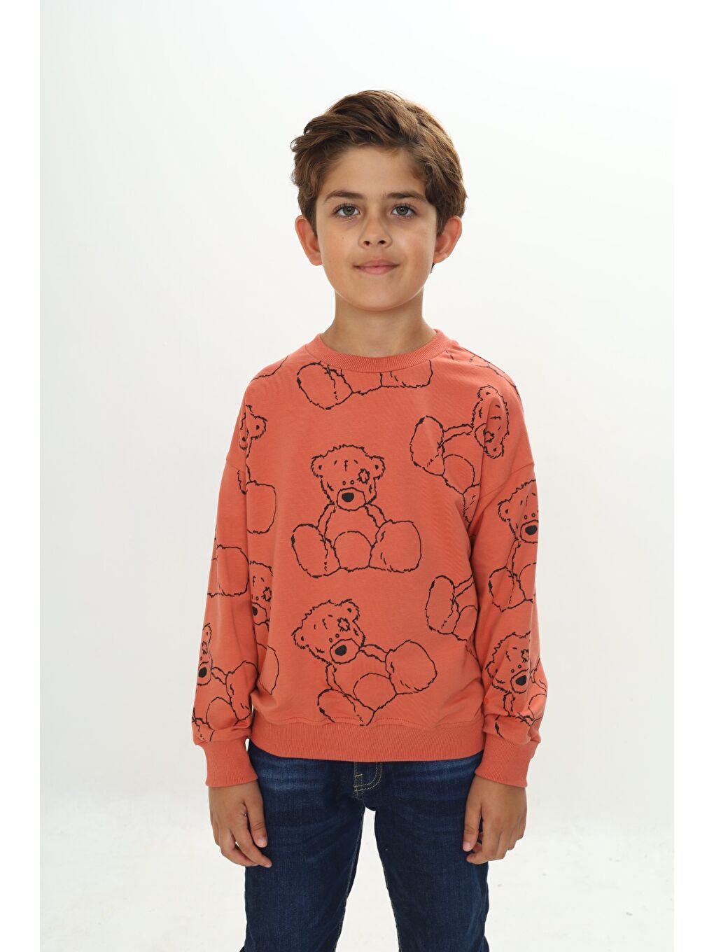Kahverengi Erkek Çocuk Komple Ayı Baskılı Sweatshirt-1