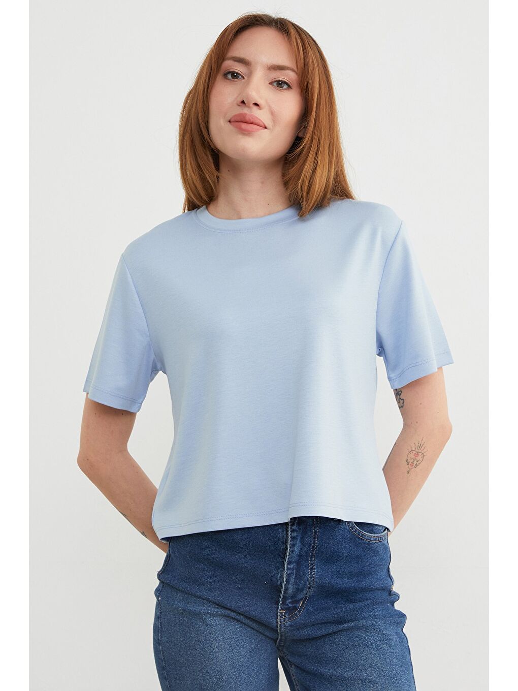 Mavi Basic Bisiket Yaka Modal Tişört-4