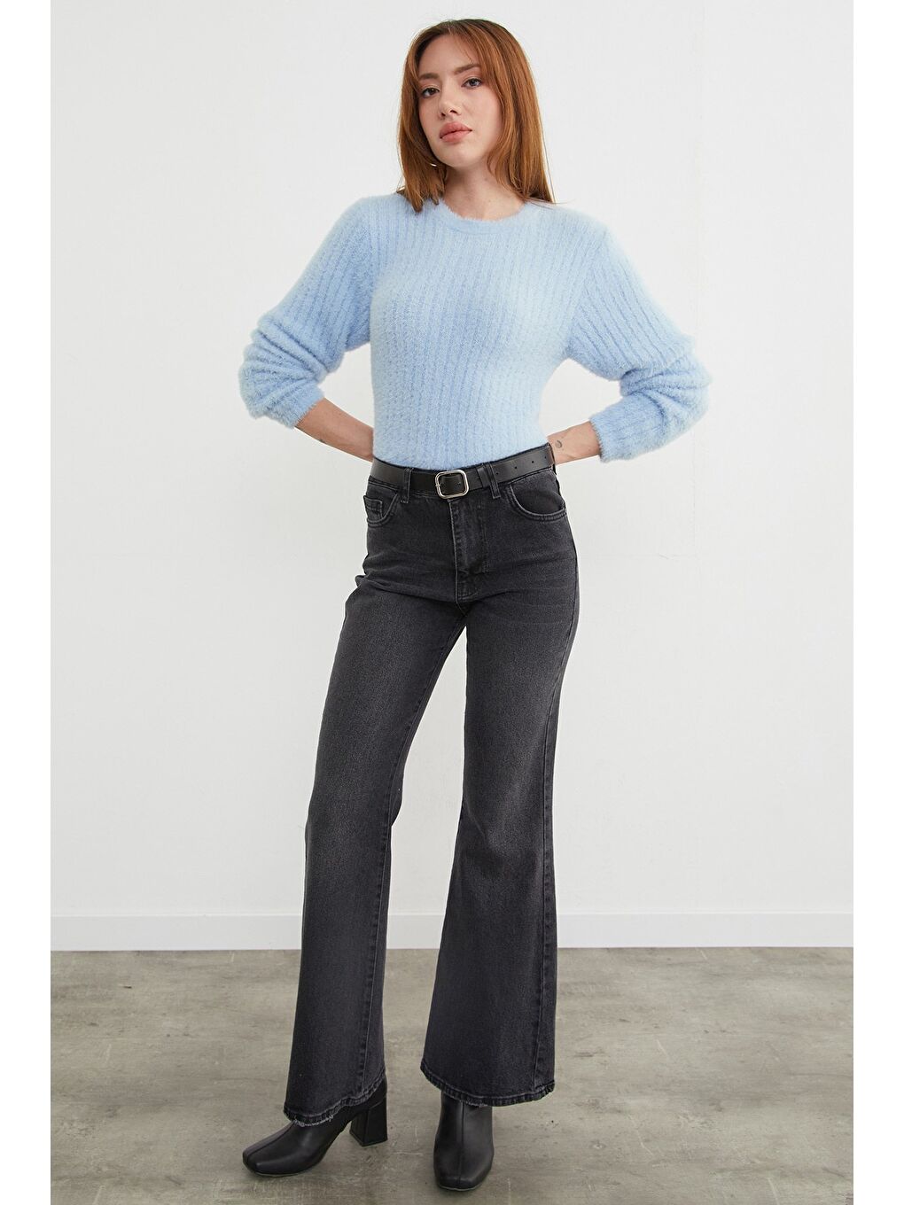 Mavi Bisiklet Yaka Sakallı Yumuşak Dokulu Kazak-1