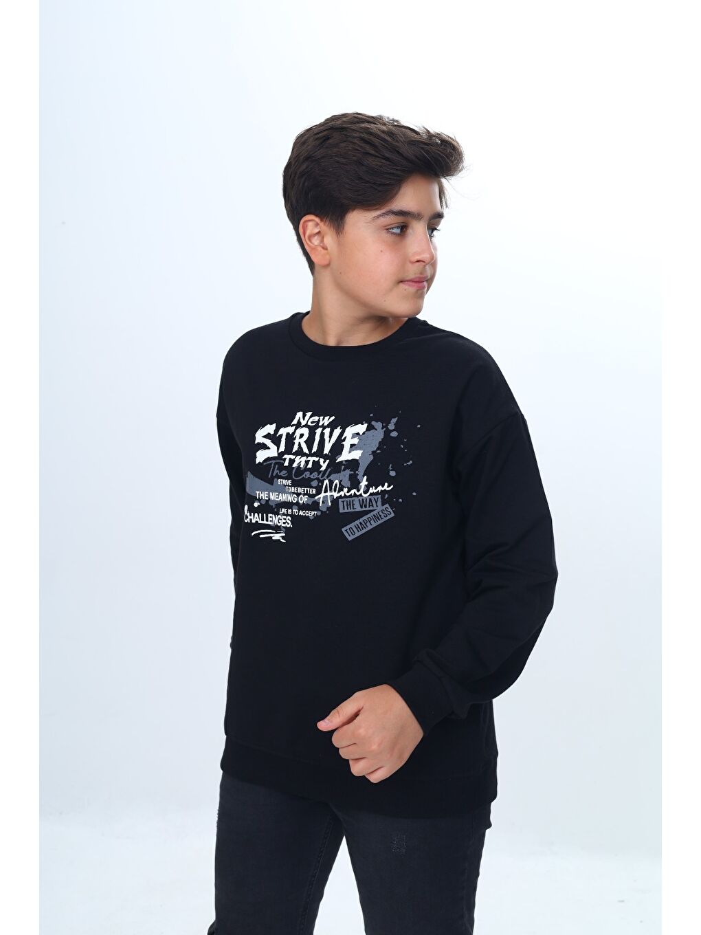 Siyah Erkek Çocuk New Strıve Baskılı Sweatshirt-1