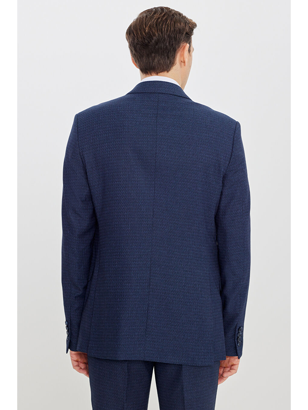 Erkek Lacivert-Mavi Slim Fit Dar Kesim Mono Yaka Desenli Takım Elbise-5