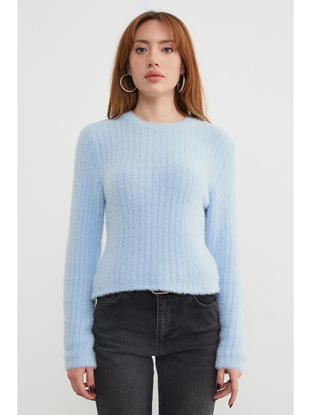 Mavi Bisiklet Yaka Sakallı Yumuşak Dokulu Kazak-4