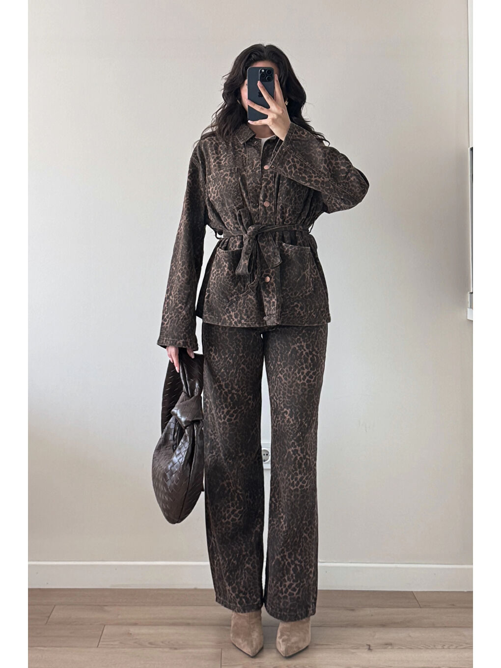 Kahverengi Kadın Kahve Leopar Jean Takım 0276-1