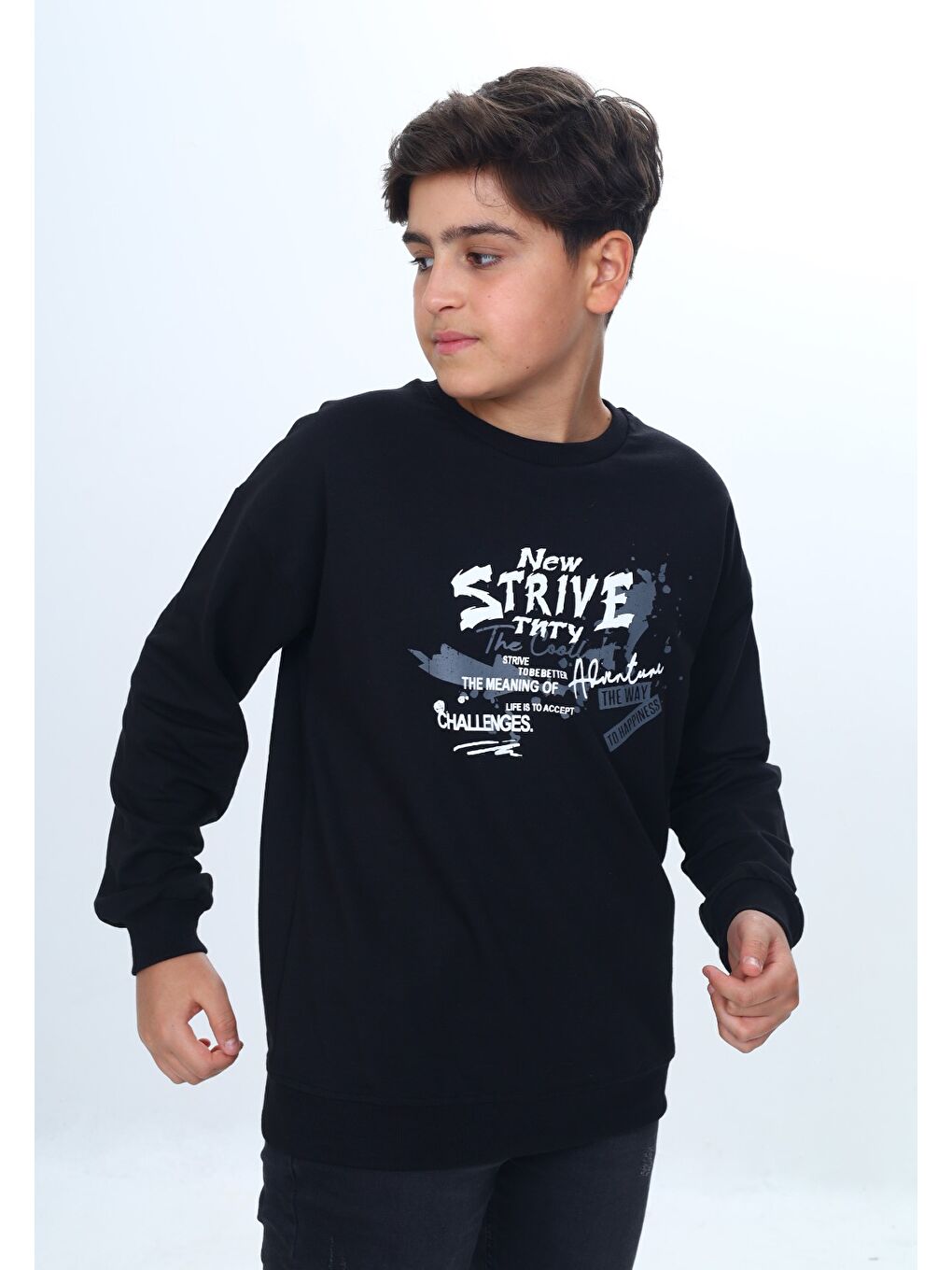 Siyah Erkek Çocuk New Strıve Baskılı Sweatshirt-2