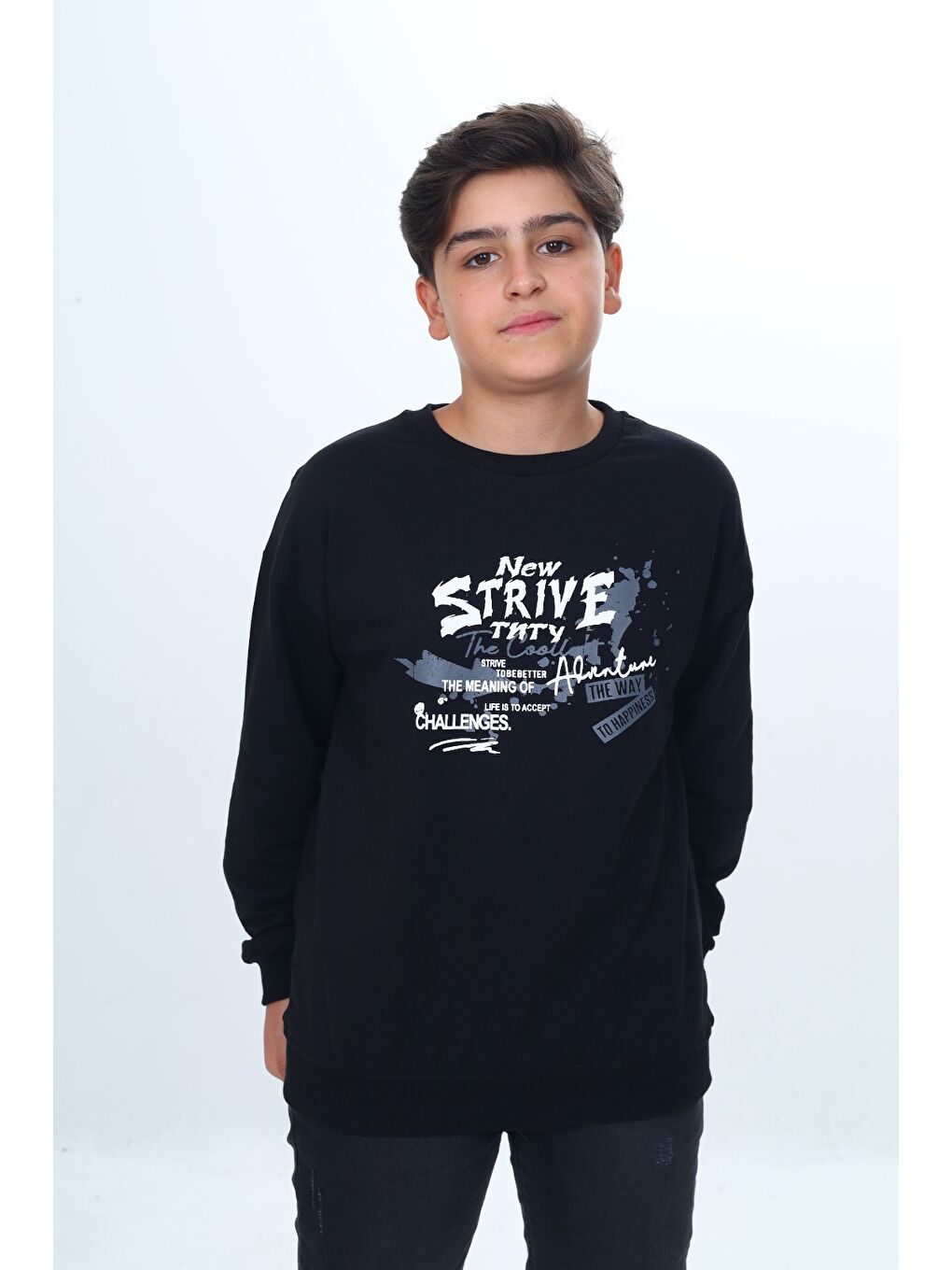 Siyah Erkek Çocuk New Strıve Baskılı Sweatshirt-3