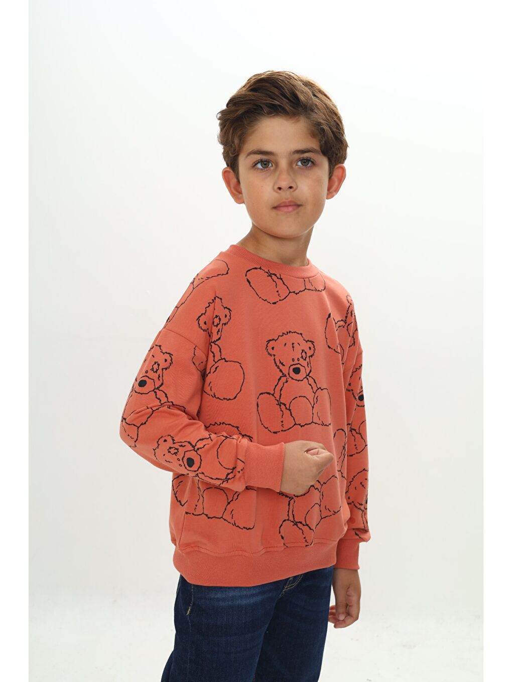 Kahverengi Erkek Çocuk Komple Ayı Baskılı Sweatshirt-3