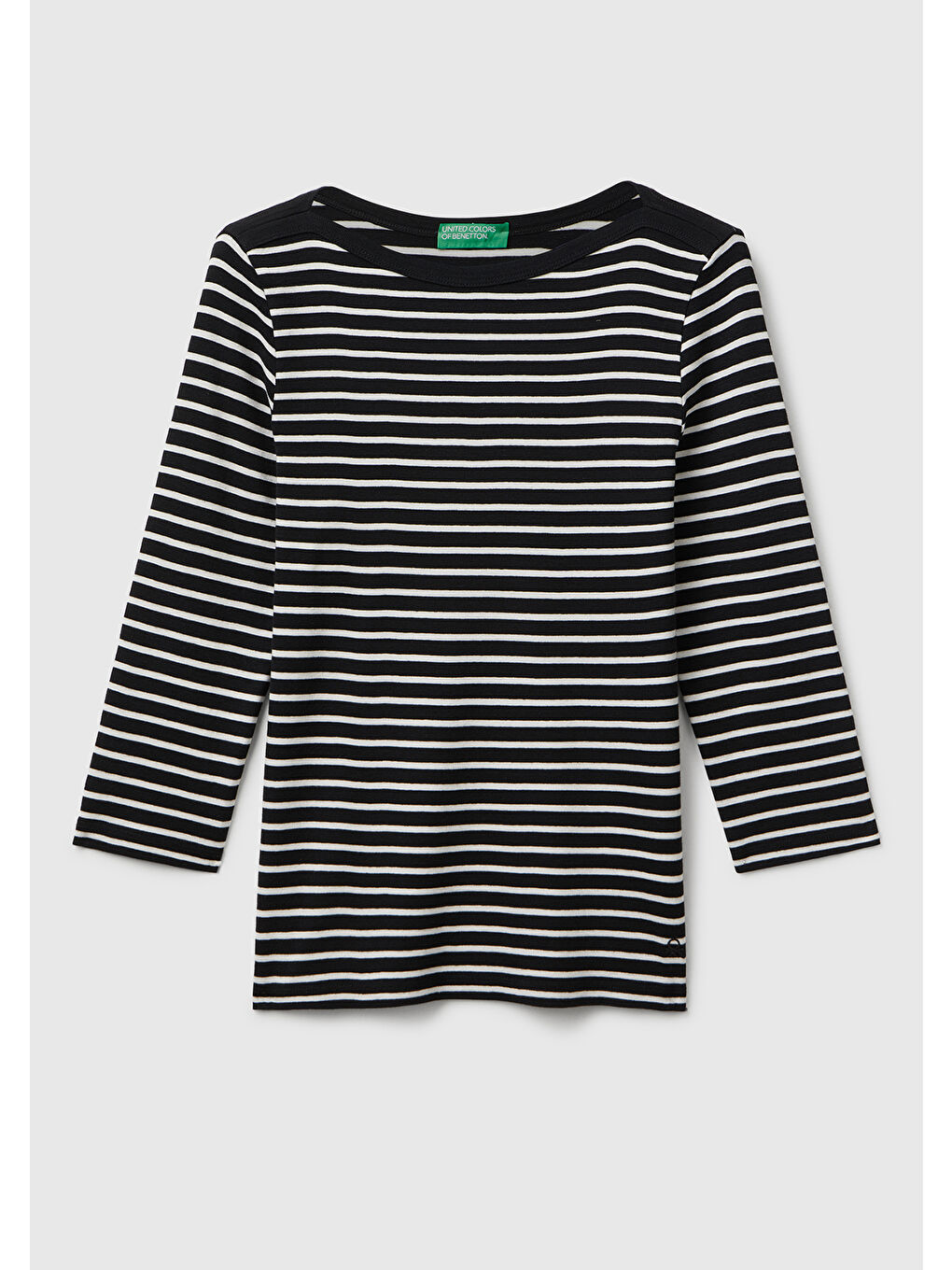 Siyah Kadın Sİyah %100 Pamuk Çizgili Logolu Kayık Yaka Truvakar Kol T-Shirt-1