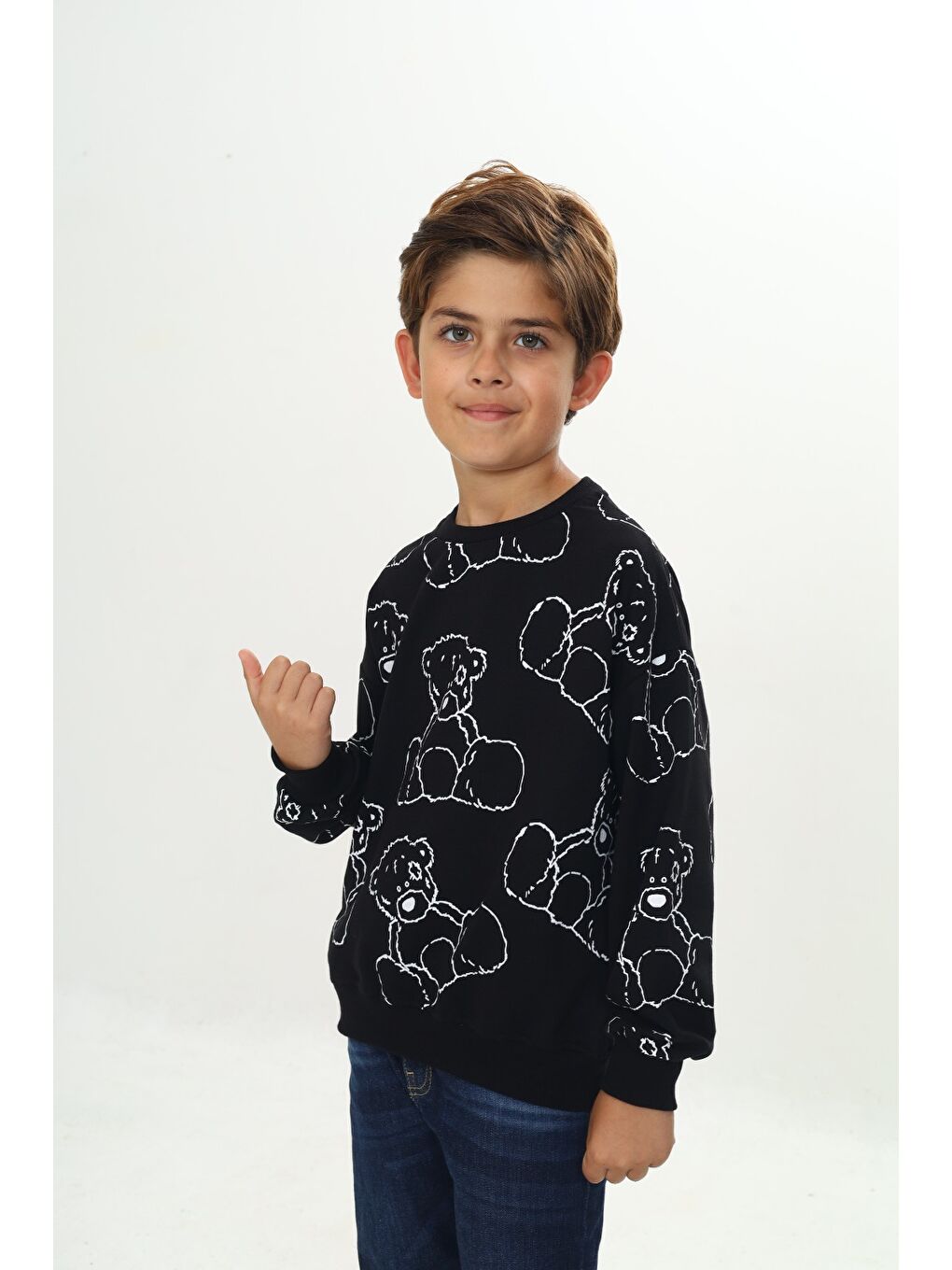 Siyah Erkek Çocuk Komple Ayı Baskılı Sweatshirt-1