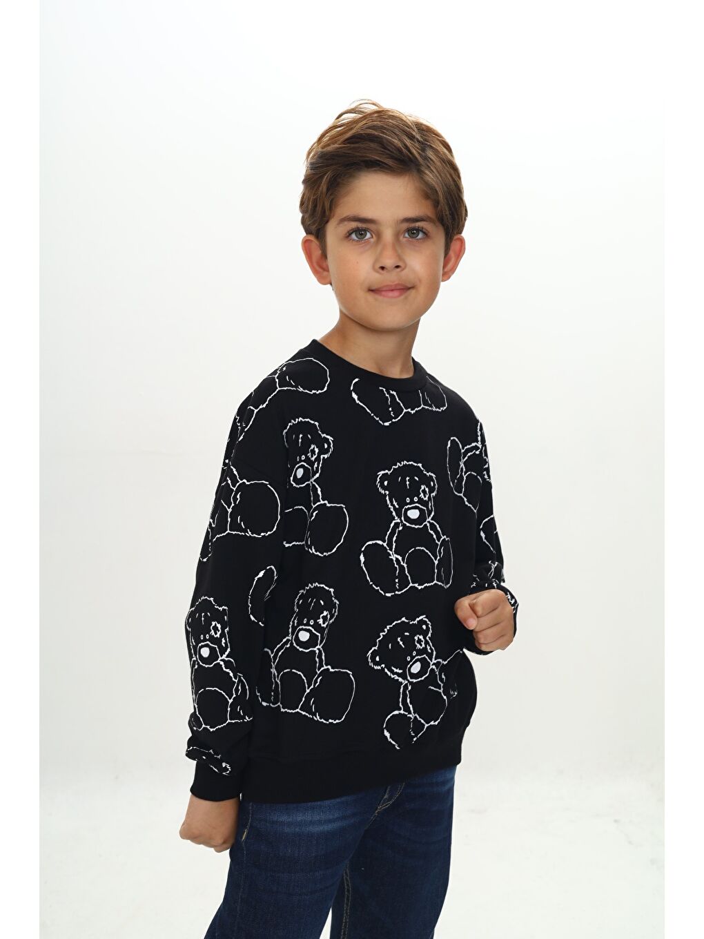 Siyah Erkek Çocuk Komple Ayı Baskılı Sweatshirt-2