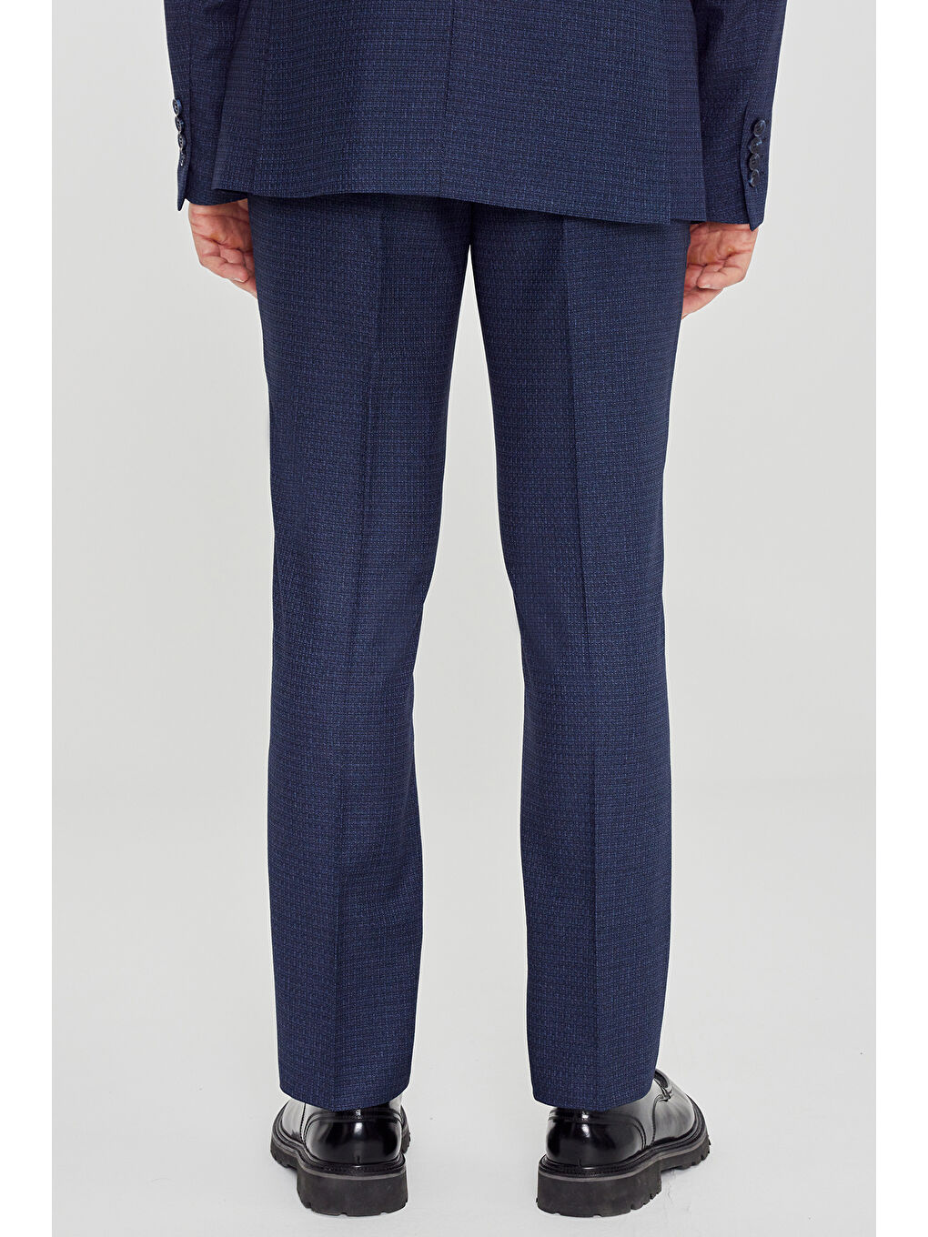 Erkek Lacivert-Mavi Slim Fit Dar Kesim Mono Yaka Desenli Takım Elbise-6