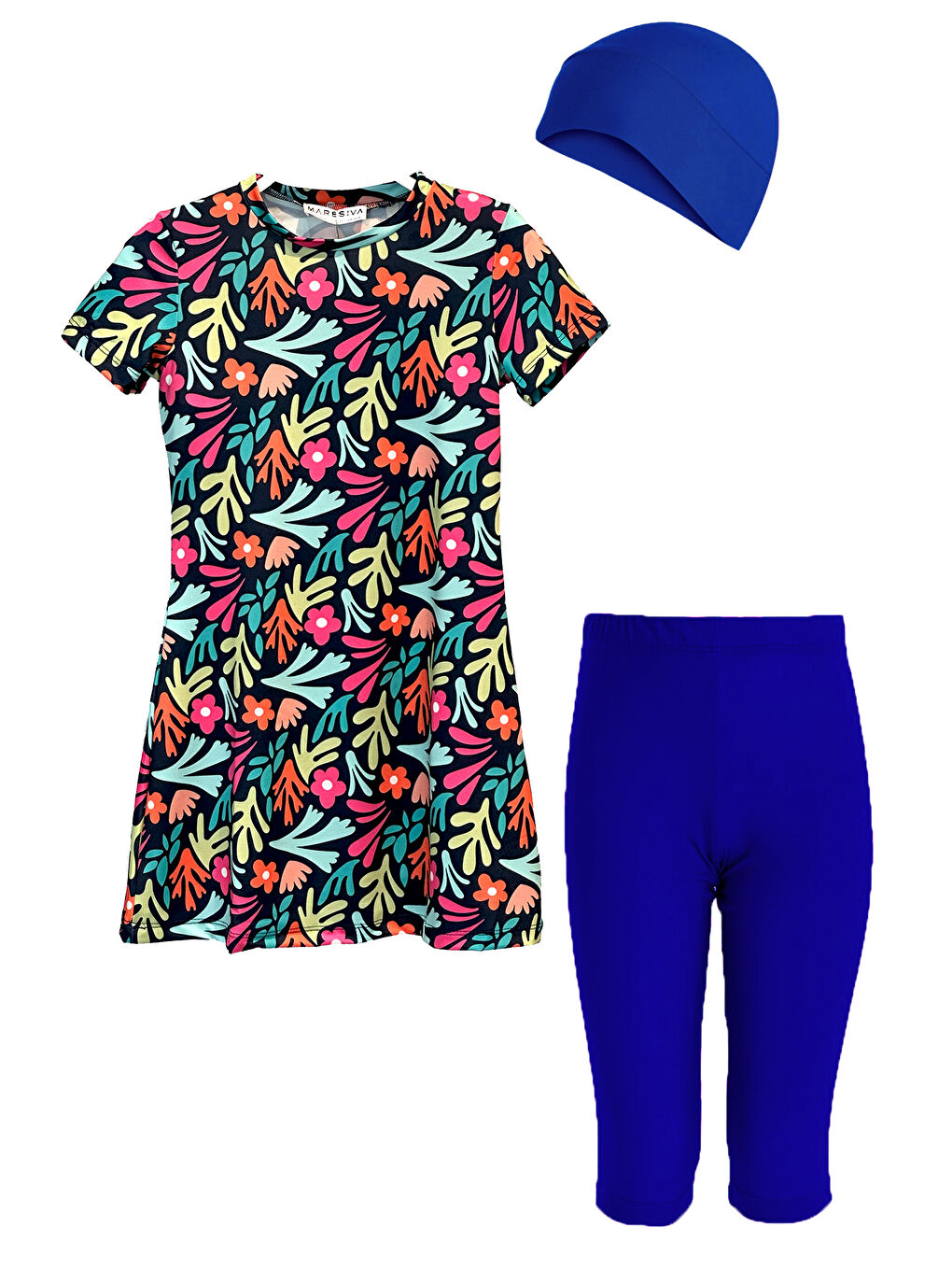 Kız Çocuk Kısa Kollu Taytlı Elastanlı Yarı Kapalı Mayo 2905 Koyu Lacivert