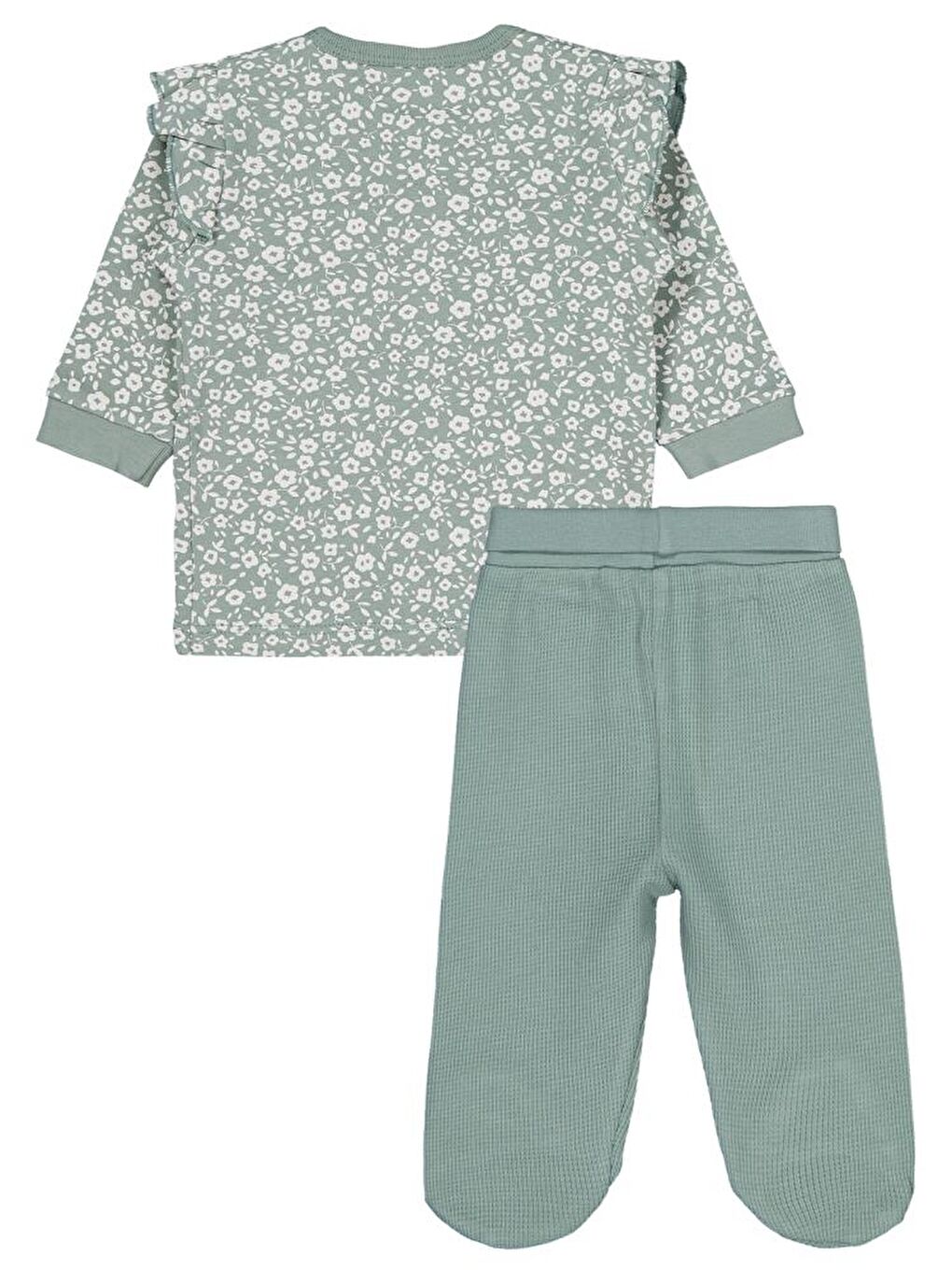Yeşil Bebek Çiçek Empirme 1-9 Ay Pijama Takımı-1