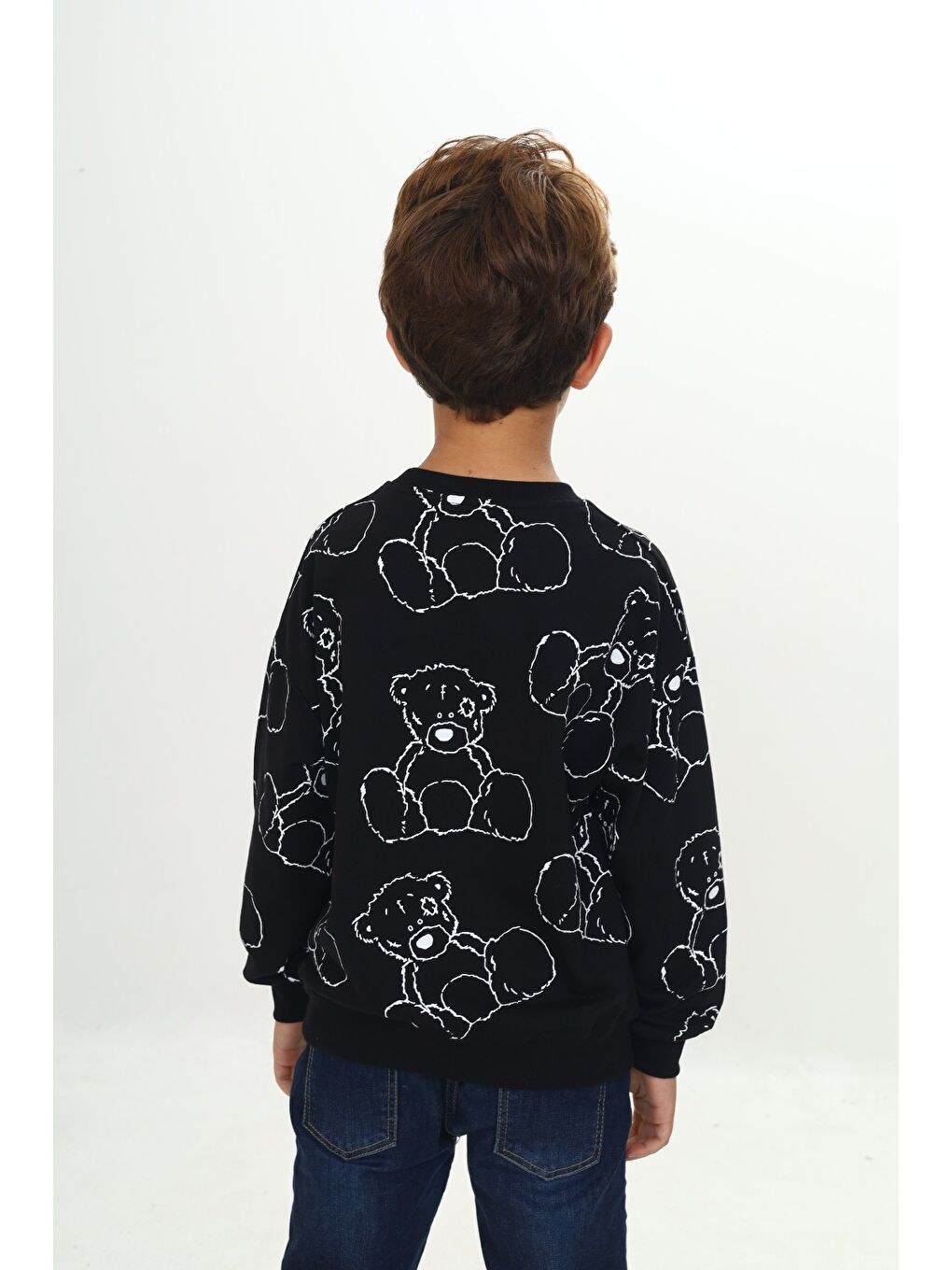 Siyah Erkek Çocuk Komple Ayı Baskılı Sweatshirt-4