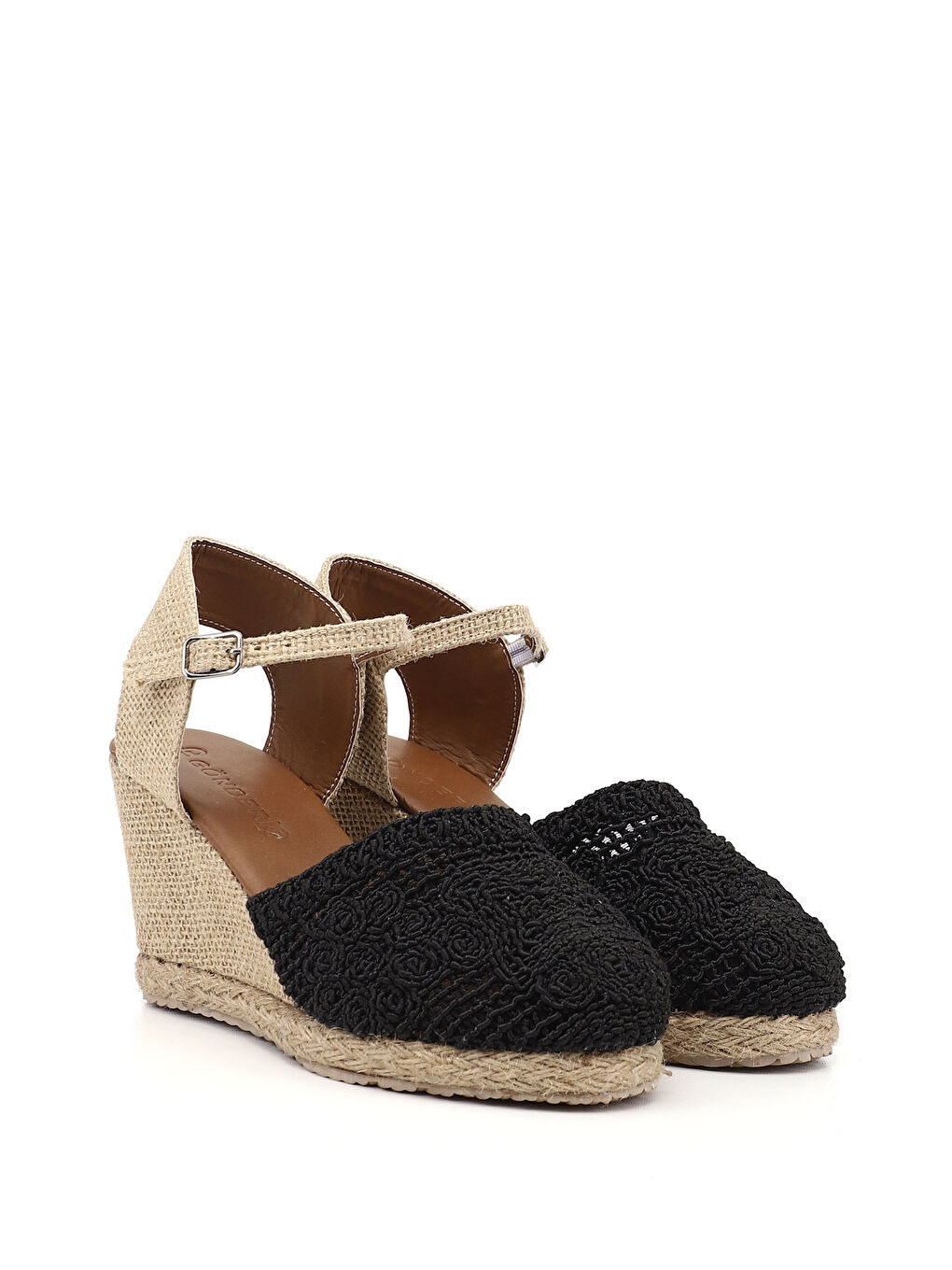 Siyah Kadın SİYAH Hasır Örgü Dolgu Topuklu Sandalet-3