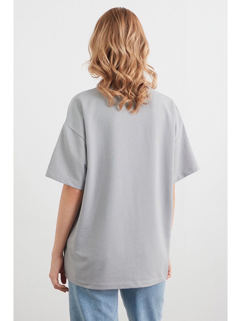 Gri Ayıcık Baskılı Oversize Tişört-2