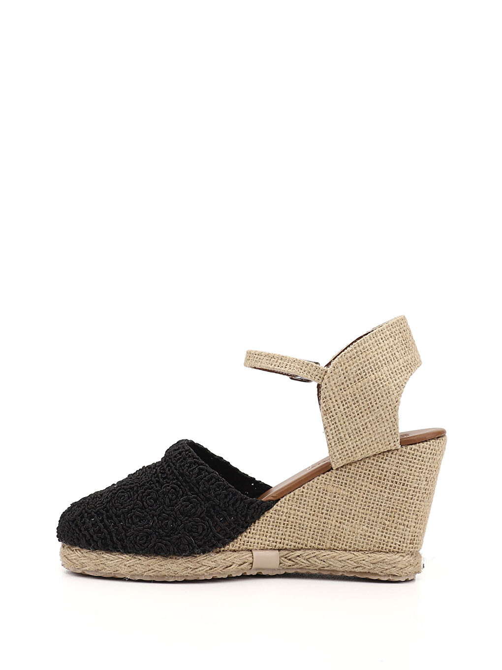 Siyah Kadın SİYAH Hasır Örgü Dolgu Topuklu Sandalet-4