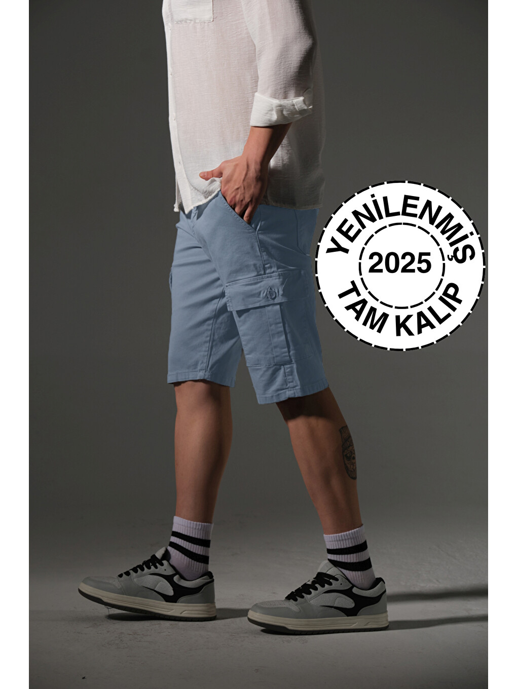 Mavi None Denim Yandan Kargo Cepli Esnek Kumaş Erkek Kargo Şort Bermuda