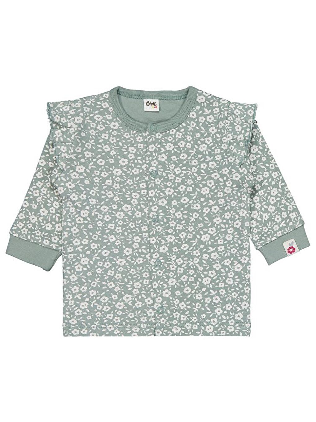 Yeşil Bebek Çiçek Empirme 1-9 Ay Pijama Takımı-2